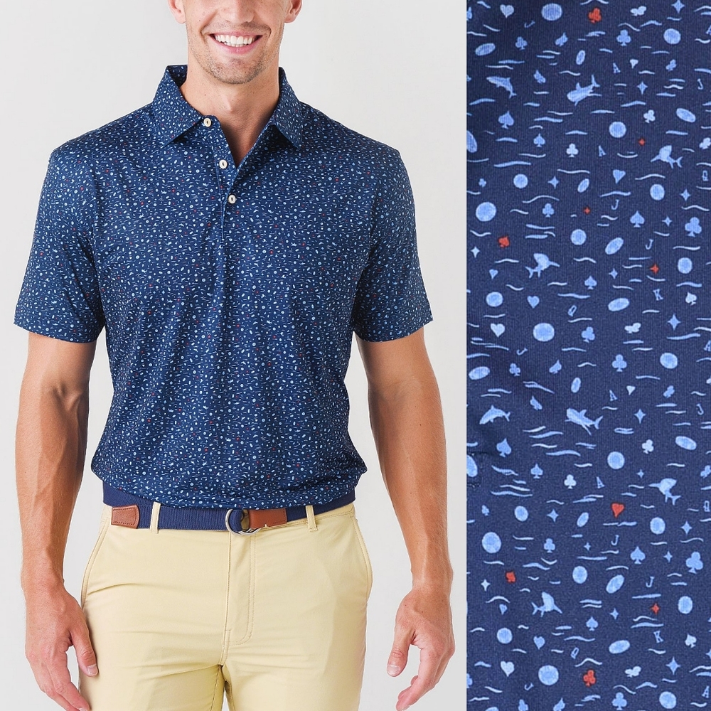 Peter Millar Navy Micro Dot Print Polo